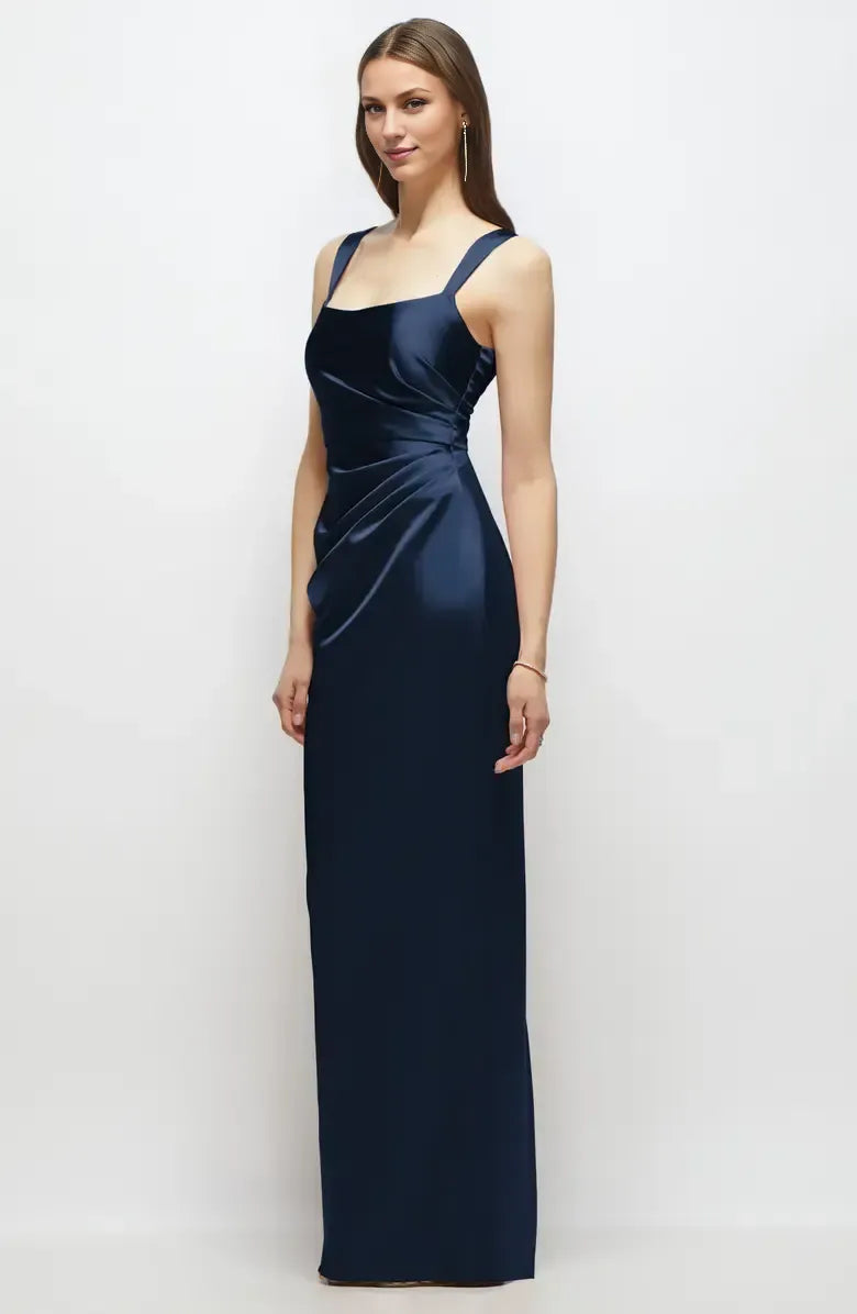 Simple Column Square-neck Sleeveless Satin Floor-Length Prom Dress
